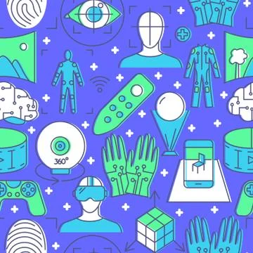 Colored virtual reality seamless pattern in line style イラスト素材