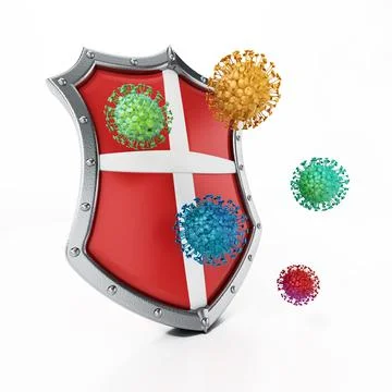 Colored viruses and shield isolated on white background. 3D illustration Stock Illustration
