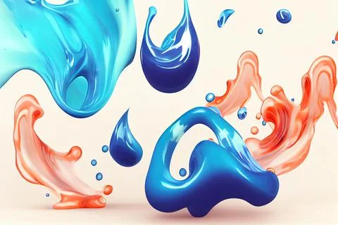Colored water splash effect drops flow and falling drops design elements. イラスト素材