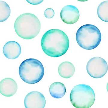 Colored watercolor circles. Seamless pattern. Blue bubbles. Hand-drawn illust Illustrazione stock