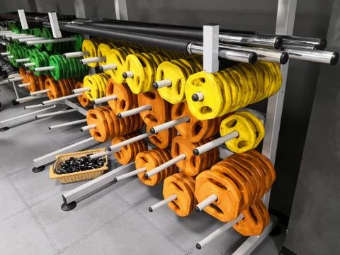 Colored weights in the gym Stock Photos
