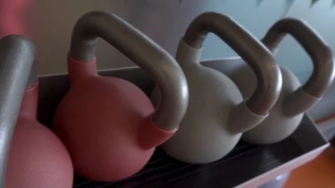Colored weights, in the gym, for weightlifting Stock Footage 115055243