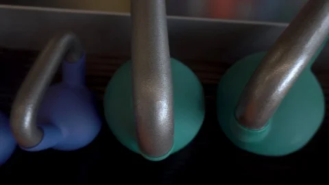 Colored weights, in the gym, for weightlifting Vidéo 115055267