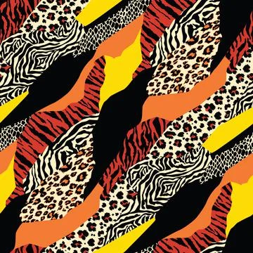 Colored Wild animal skins patchwork wallpaper Stock Illustration