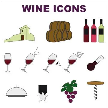 Colored wine icons Stock Illustration