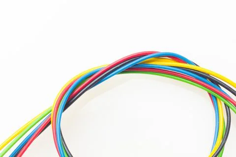 Colored wires on white background Stock Photos