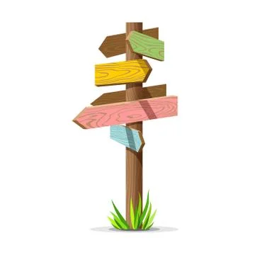 Colored wooden arrow empty vector signboard Stock Illustration