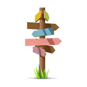 Colored wooden arrow empty vector signboard Stock Illustration