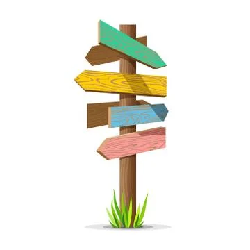 Colored wooden arrow empty vector signboard Stock Illustration