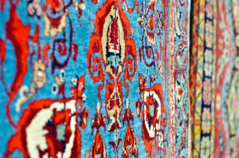 Colored wool handmade carpets closeup Stock Photos
