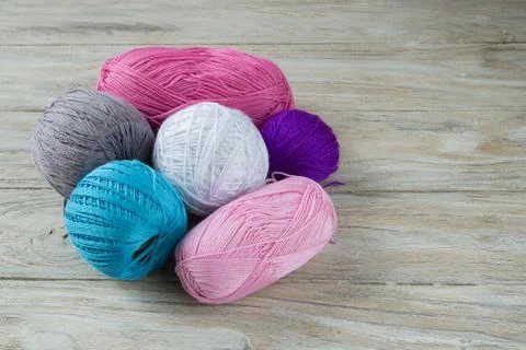 Colored wool for knitting at an angle Stock Photos