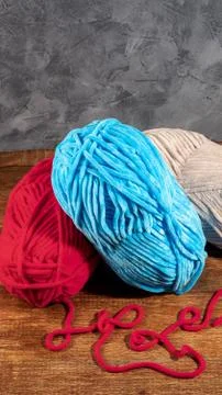 Colored wool threads for knitting 스톡 사진