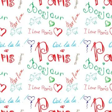 Colored word about Paris seamless pattern 스톡 일러스트