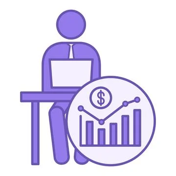 Colored Work Icon. Vector Illustration. Man Working on Laptop and Income Ch.. Stock Illustration