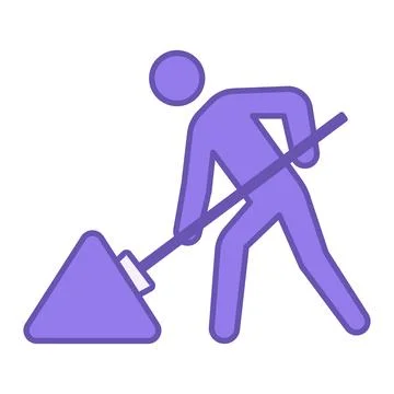 Colored Work In Progress Icon. Vector Illustration. Man With Shovel Digging.. Illustrazione stock