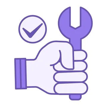 Colored Wrench Icon. Vector Icon. Human Hand Holding a Wrench. Work Tool, S.. Stock Illustration