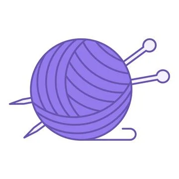 Colored Yarn Icon. Vector Illustration. Ball of Thread and Knitting Needles.. Stock Illustration