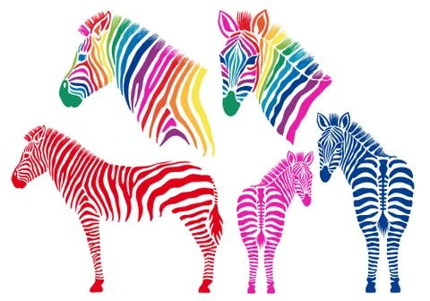 Colored zebras, vector set Stock Illustration