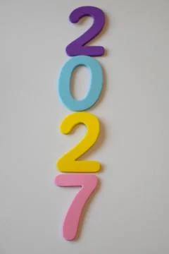 Colorful 2027 numerals arranged vertically 스톡 사진
