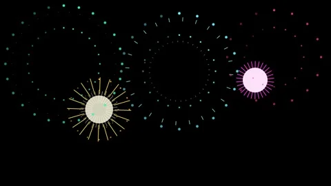 Colorful 2D motion graphics animation of stylized fireworks bursting Video stock 346794780