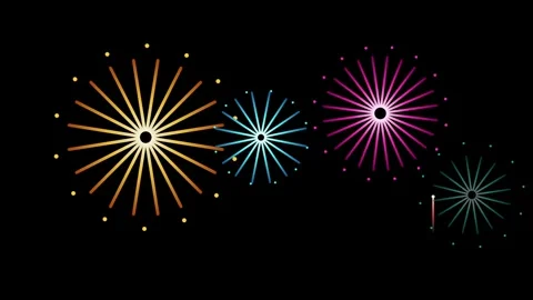 Colorful 2D motion graphics animation of stylized fireworks bursting Vidéo 346851843