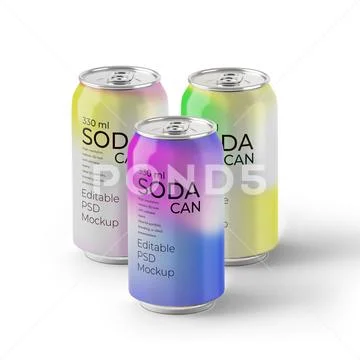 Colorful 330ml Can Mockup PSD Template