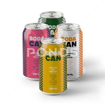 Colorful 330ml Can Mockup PSD Template