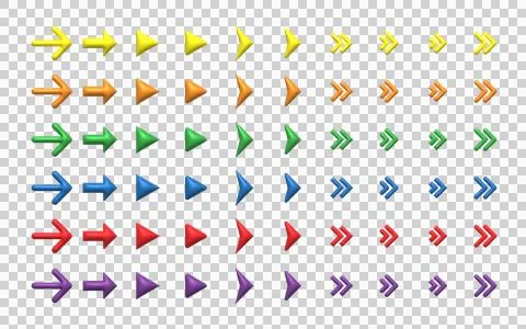Colorful 3d arrow icon set isolated on white background Stock Illustration