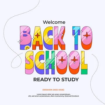 Colorful 3D 'Back to School' text graphic for academic welcome and student .. Stock Illustration