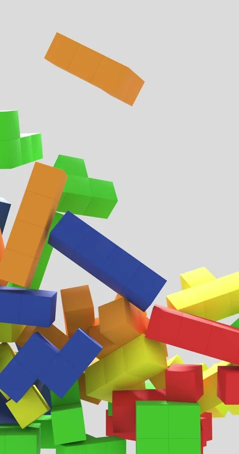 Colorful 3D blocks falling in a messy pile Stock Footage 330523468