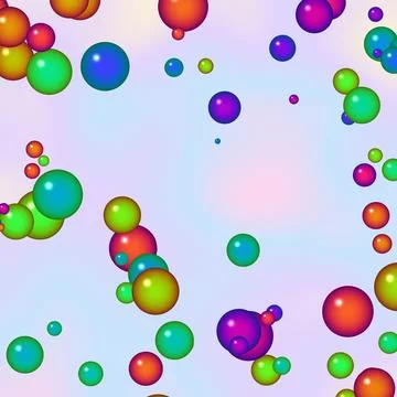 Colorful 3d bubbles floating in space with transparent background Stockillustratie