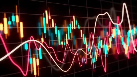 Colorful 3D candlestick chart loop with white and red waves Video stock 325966191