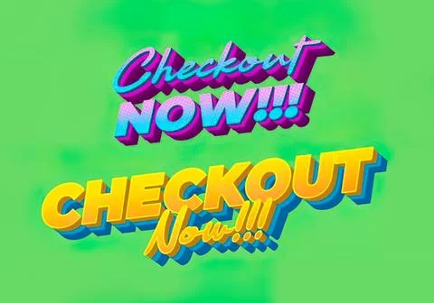 Colorful 3d checkout now text with green background Stock Illustration