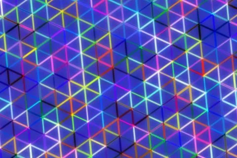 Colorful 3d cube pattern with neon lines on blue background Stock Illustration