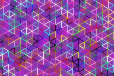 Colorful 3d cube pattern with neon lines on purple background Stock-Illustration