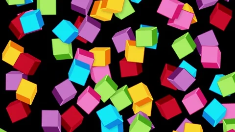 Colorful 3D Cubes Falling Against a Solid Black Background Stock Footage 344717784