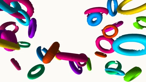 Colorful 3D donuts cosmic drift floating abstract motion Stock Footage 342080768