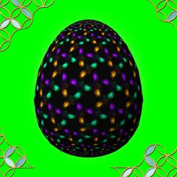 Colorful 3D easter egg with frame on green background Stockillustratie