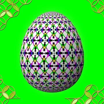 Colorful 3D easter egg with frame on green background Stock Illustration