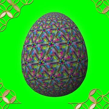 Colorful 3D easter egg with frame on green background イラスト素材