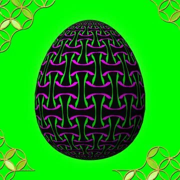 Colorful 3D easter egg with frame on green background Stock Illustration