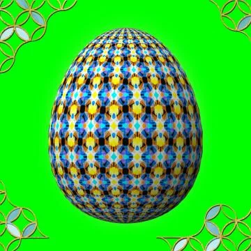 Colorful 3D easter egg with frame on green background イラスト素材