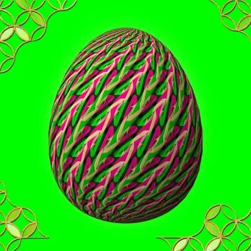 Colorful 3D easter egg with frame on green background Illustrazione stock