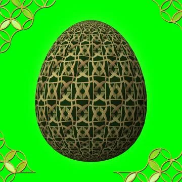 Colorful 3D easter egg with frame on green background Stock Illustration