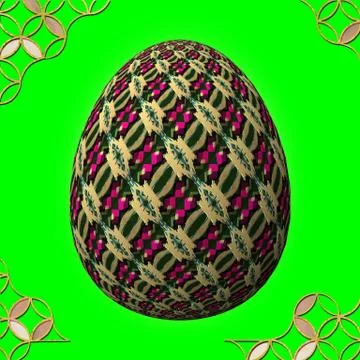 Colorful 3D easter egg with frame on green background イラスト素材