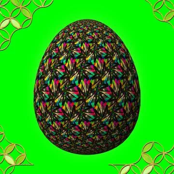 Colorful 3D easter egg with frame on green background Stock Illustration