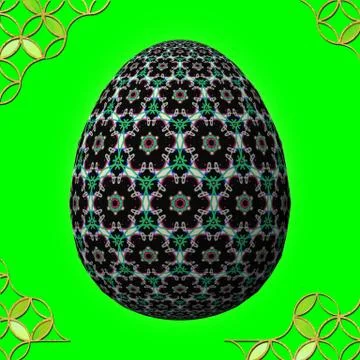 Colorful 3D easter egg with frame on green background イラスト素材