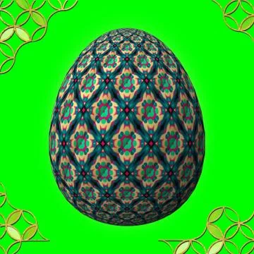 Colorful 3D easter egg with frame on green background イラスト素材