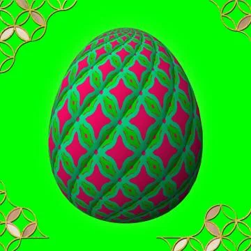 Colorful 3D easter egg with frame on green background Illustrazione stock