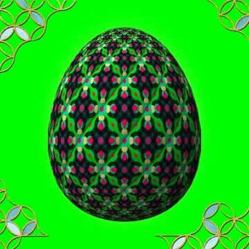 Colorful 3D easter egg with frame on green background イラスト素材